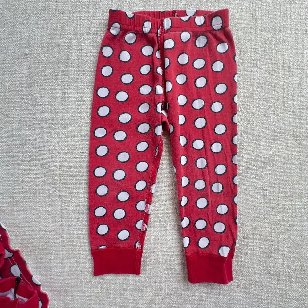 Hanna Andersson Organic Red & White Minnie Mouse Long John PJ Set VGUC 2